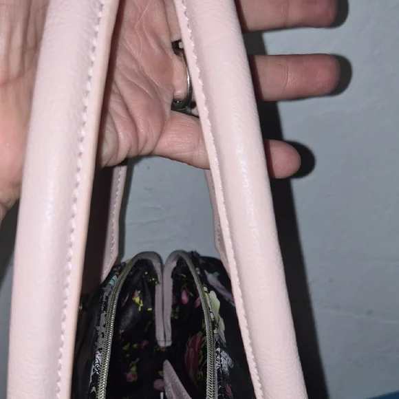 Betsey Johnson Black Floral Satchel with Pink Handles & Bow - Picture 8 of 9